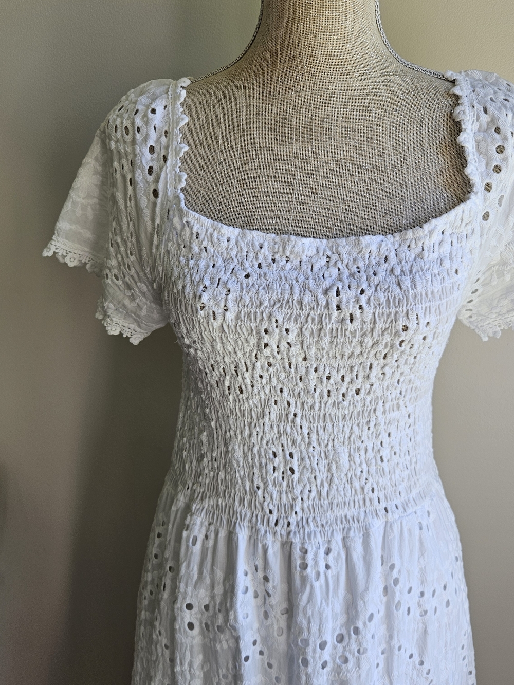 White Eyelet Maxi Dress with Flutter Sleeves - Picture 3 of 5